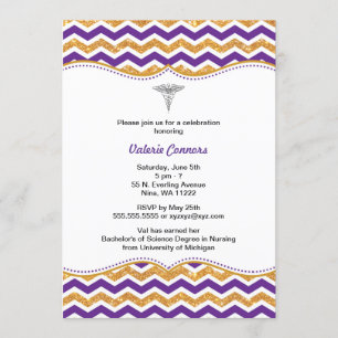 Invitación Graduación de Enfermeras Purpurinas Púrpura y Oro 