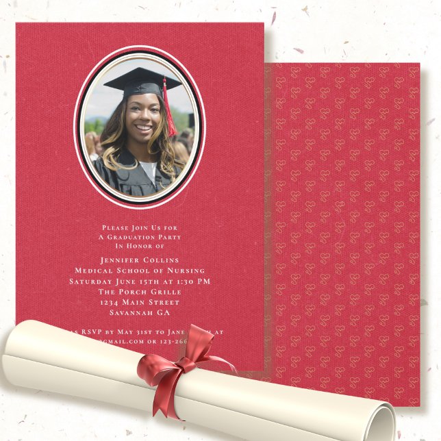 Invitación Graduación de Enfermeras Sencillo Rojo Marco de Or (Subido por el creador)