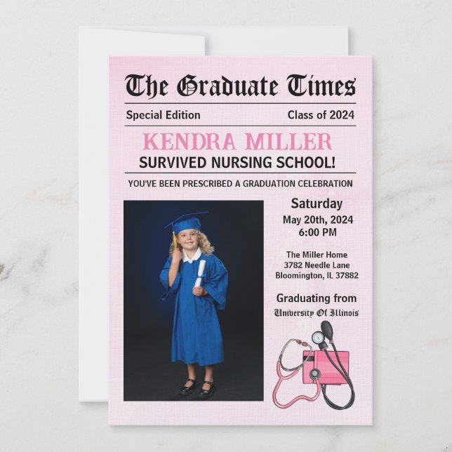Invitación Graduación de Enfermería de Graduate Times (Anverso)