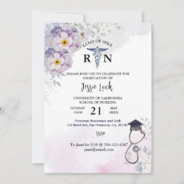Invitación Graduación de Enfermería personalizada Purple FIor