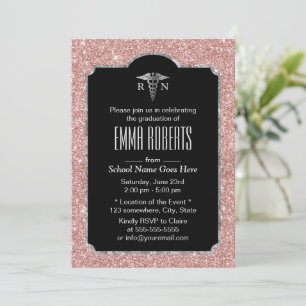 Invitación Graduación de enfermero RN de oro y plata Rosa mod