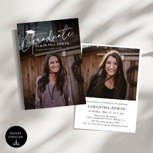 Invitación Graduación de escritura moderna 2 fotos Graduación