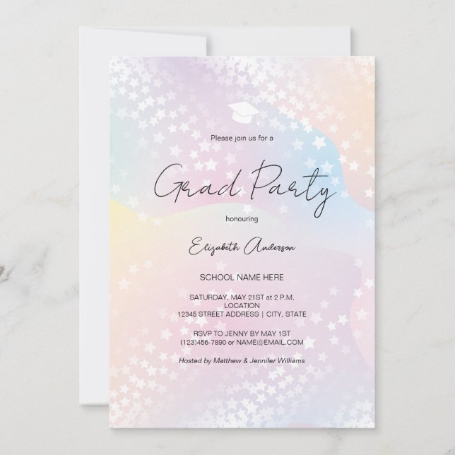 Invitación Graduación de escritura simple en arcoiris pastel  (Anverso)
