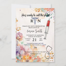 Invitación Graduación de escuela de enfermería acuarela flora