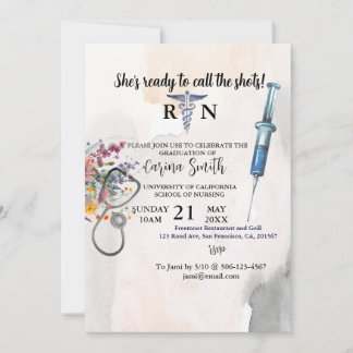Invitación Graduación de Escuela de enfermería Boho Wildflowe