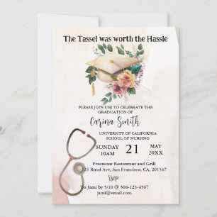 Invitación Graduación de Escuela de enfermería Vintage Boho F