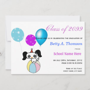 Invitación Graduación de escuela primaria, globos, cachorro