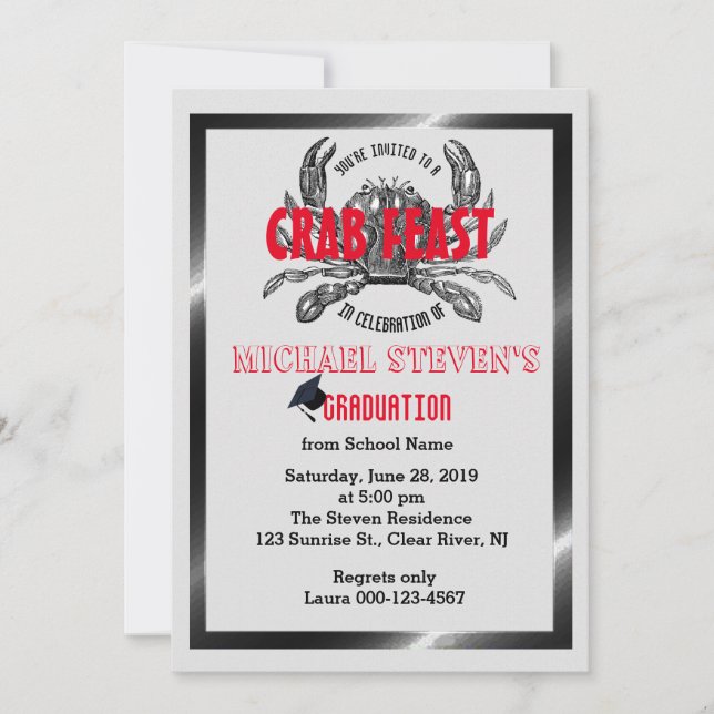 Invitación Graduación De Festín De Cangrejo Cualquier Fiesta  (Anverso)