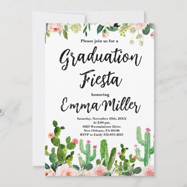 Invitación Graduación de Fiesta Cactus (Anverso)