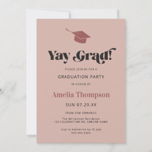 Invitación Graduación de Fiesta de grúas de grado rosa negrit