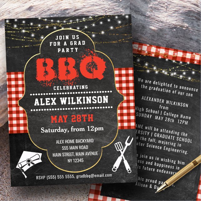 Invitación Graduación de Fiesta Rústico de Chalkboard Backyar (Subido por el creador)