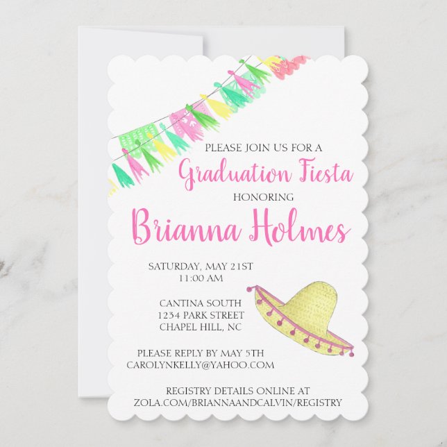 Invitación Graduación de Fiesta Verde Rosa de Tassel Papel Pi (Anverso)