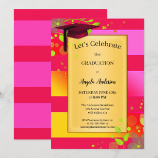 Invitación Graduación de flor rojo neón rosado