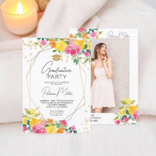 Invitación Graduación de Flor Silvestre Boho Pintado A Mano