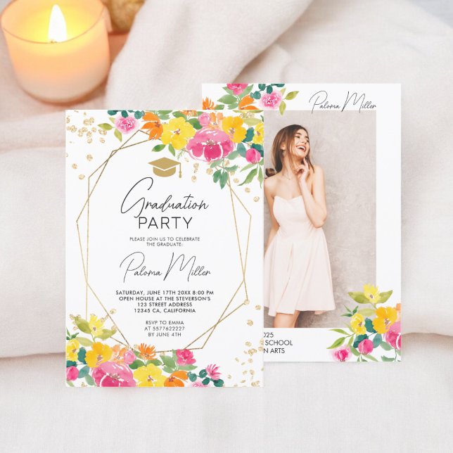 Invitación Graduación de Flor Silvestre Boho Pintado A Mano (Boho Hand-Painted Floral Wildflower Graduation Invitation)