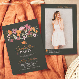 Invitación Graduación de flor silvestre naranja cute boho mea