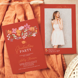 Invitación Graduación de flor silvestre naranja cute boho mea