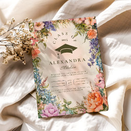Invitación Graduación de flor silvestre Naranja Cute Boho Mea