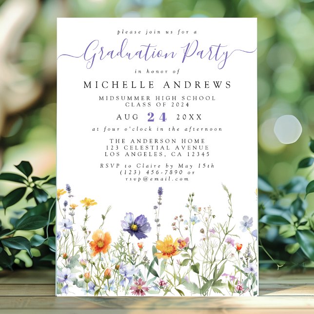 Invitación Graduación de Flora Silvestre Amarilla Púrpura (Subido por el creador)