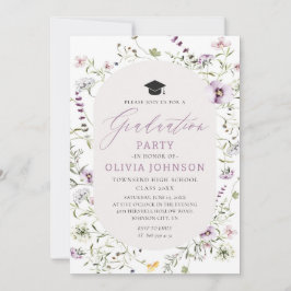 Invitación Graduación de Flora Silvestre Púrpura de Color Agu
