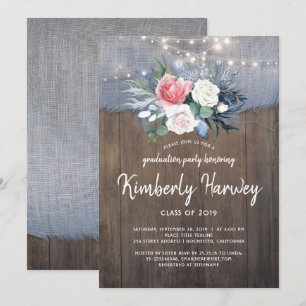 Invitación Graduación de Floral Azul Dusty Rural Rústica 2019