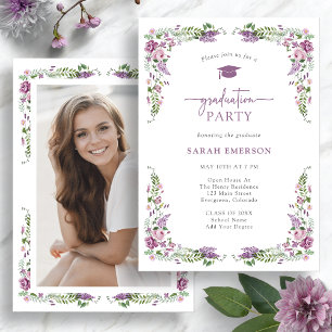 Invitación Graduación de Floral Púrpura