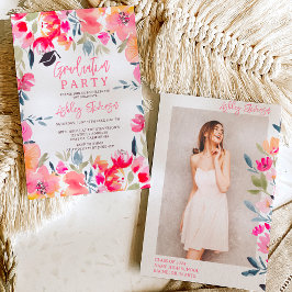 Invitación Graduación de flores de color rosa bohemio