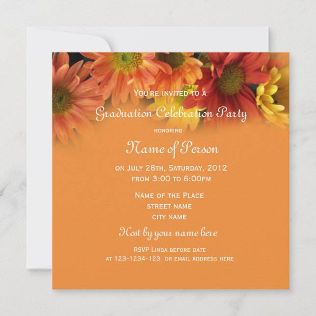 Invitación graduación de flores de margarita naranja bonito (Anverso)