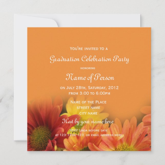 Invitación graduación de flores de margarita naranja bonito (Anverso)