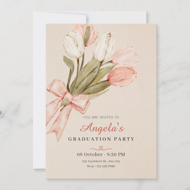 Invitación Graduación de flores de tulipanes pasteles (Anverso)