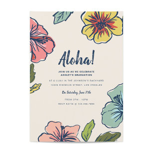 Invitación Graduación de flores hawaianas de Aloha