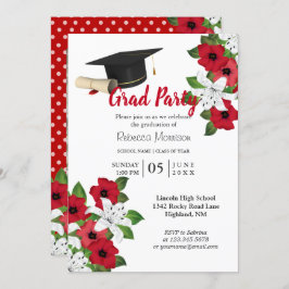 Invitación Graduación de flores rojas y blancas 🎓
