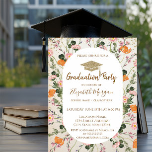 Invitación Graduación de flores silvestres Gold Diamonds Mead
