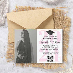 Invitación graduación de foto 2024 código qr fiesta mínimo ro