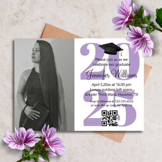 Invitación graduación de foto 2025 fiesta qr código moda púrp (Subido por el creador)