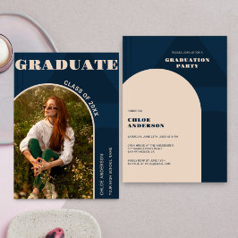 Invitación Graduación de foto azul de la Marina Retro Arch