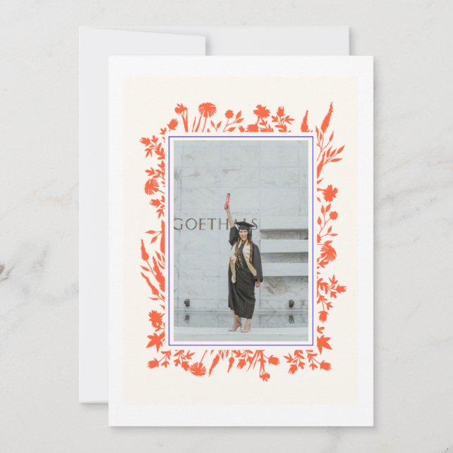 Invitación Graduación de foto azul naranja (Reverso)