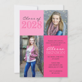 Invitación Graduación De Foto Clásica De 2 Tonos Rosa