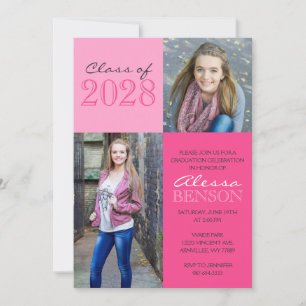 Invitación Graduación De Foto Clásica De 2 Tonos Rosa