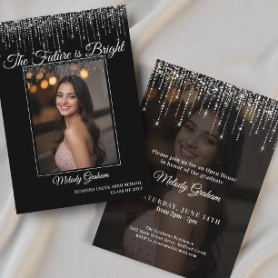 Invitación Graduación de Foto con Brillo Elegante Negro