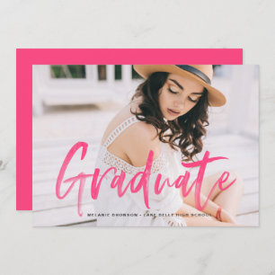Invitación Graduación de foto de acuarela rosa caliente