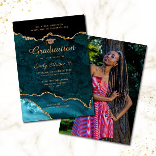 Invitación Graduación de foto de Agate Purpurina de Oro verde