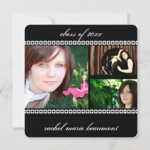 Invitación Graduación de foto de borde floral blanco y negro