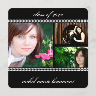 Invitación Graduación de foto de borde floral blanco y negro