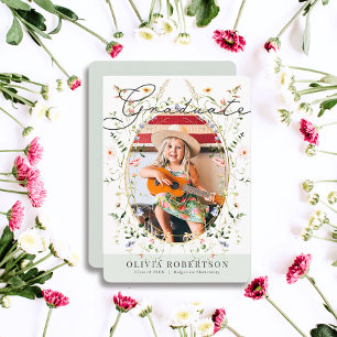 Invitación Graduación de foto de Chica Floral de acuarela de