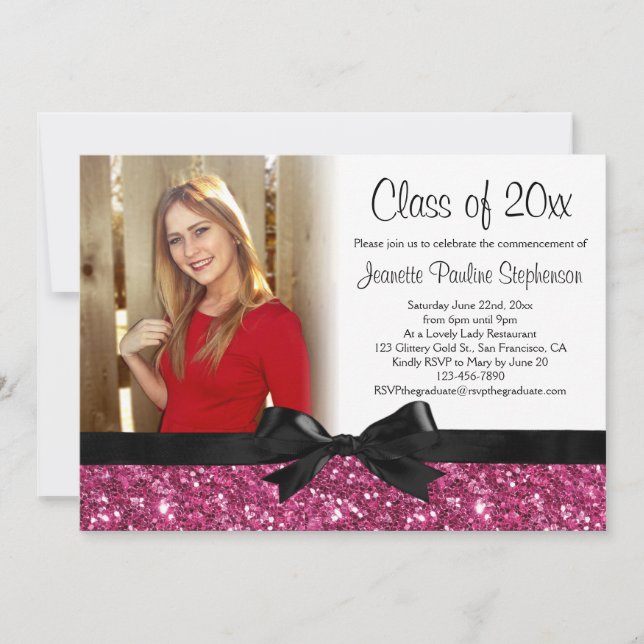 Invitación Graduación de foto de cinta de cinta de Purpurina  (Anverso)