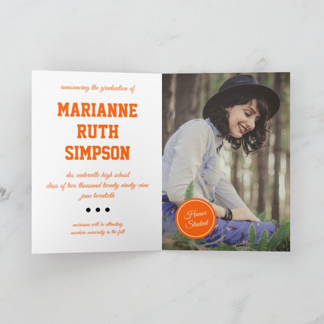 Invitación Graduación de foto de círculos naranjas (Interior)