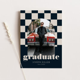 Invitación Graduación de foto de color azul retro bajo contro