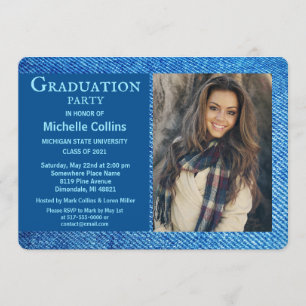 Invitación Graduación de foto de Denim Azul