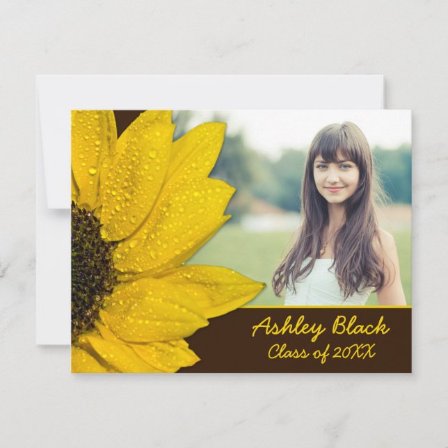Invitación Graduación de foto de flor de girasol amarillo mar (Anverso)